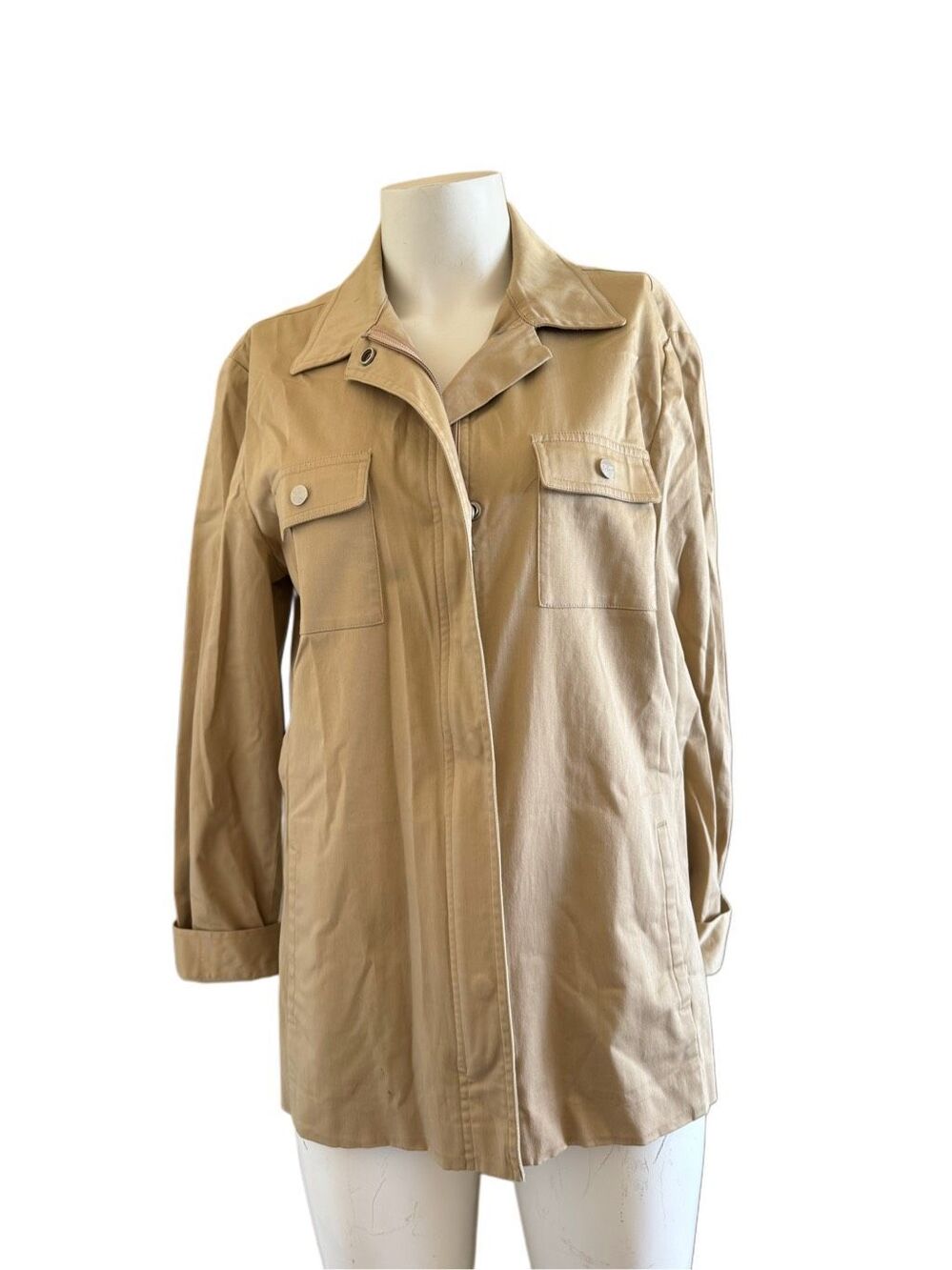 Evan Picone women's L light brown tan utility blazer sporty coat vintage 90s saf